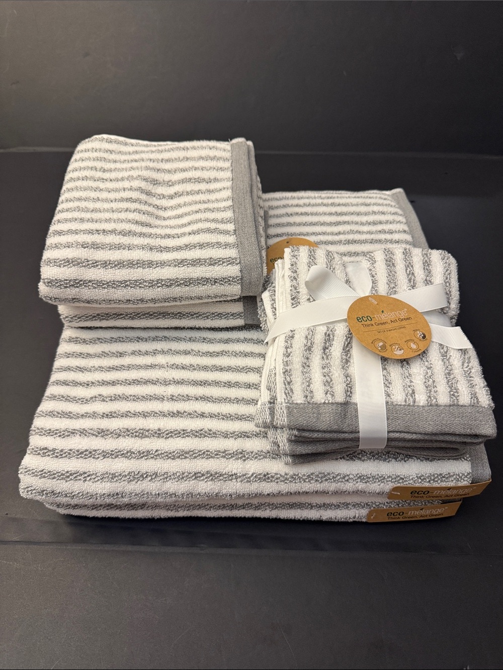 8pc Eco-Melange Striped Bath Towel Set - Waterless Coloring - Absorbent